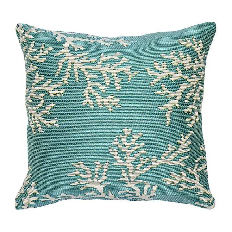 Outdoor Cushions & Pillows-Kirklands Home Turquoise Coral Woven Outdoor Throw Pillow