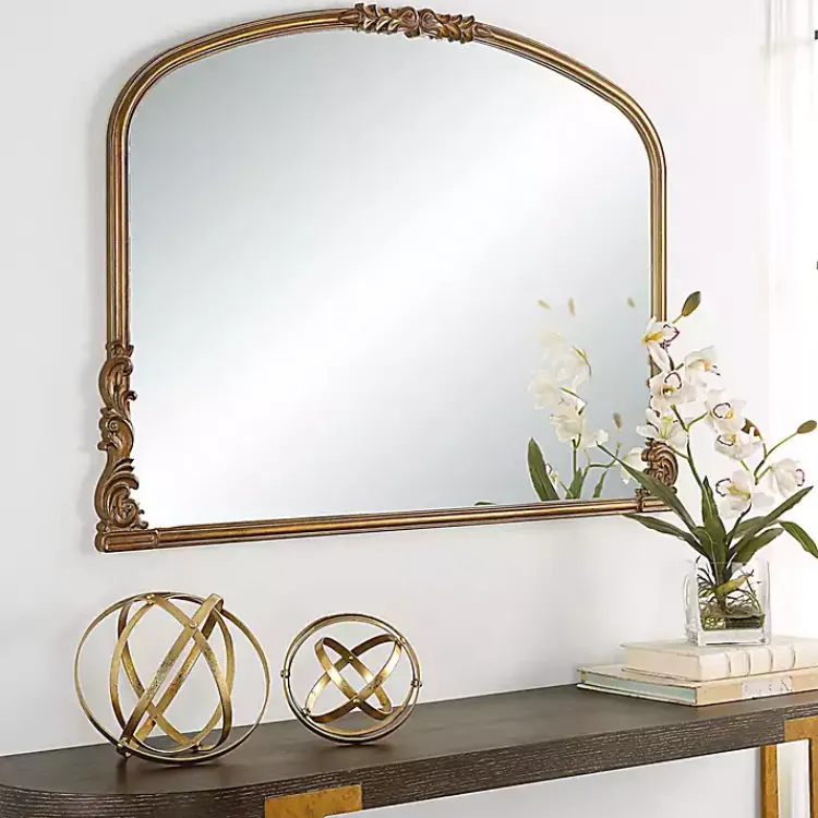 Decorative Mirrors-Kirklands Home Antique Baroque Arched Wall Mirror Gold