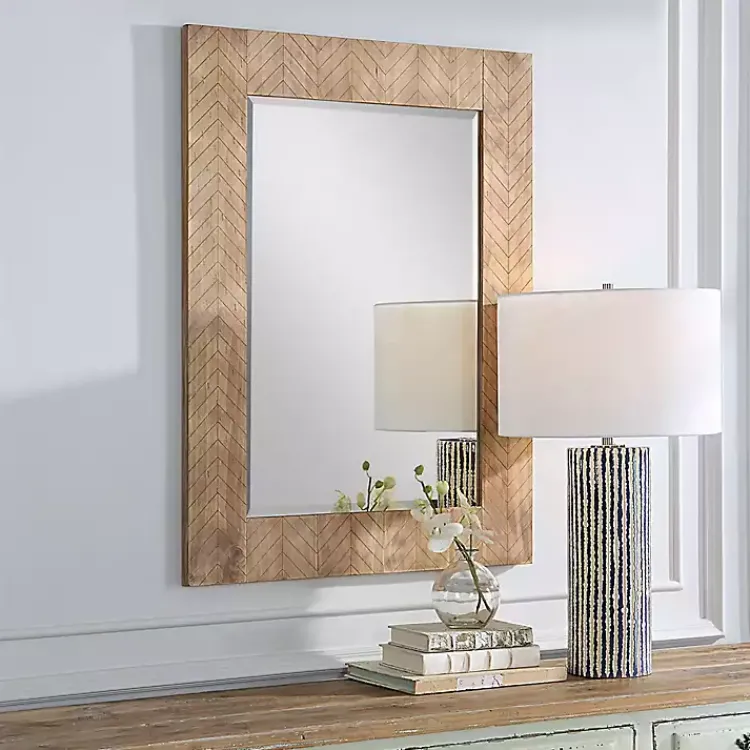 Decorative Mirrors-Kirklands Home Natural Chevron Wood Wall Mirror