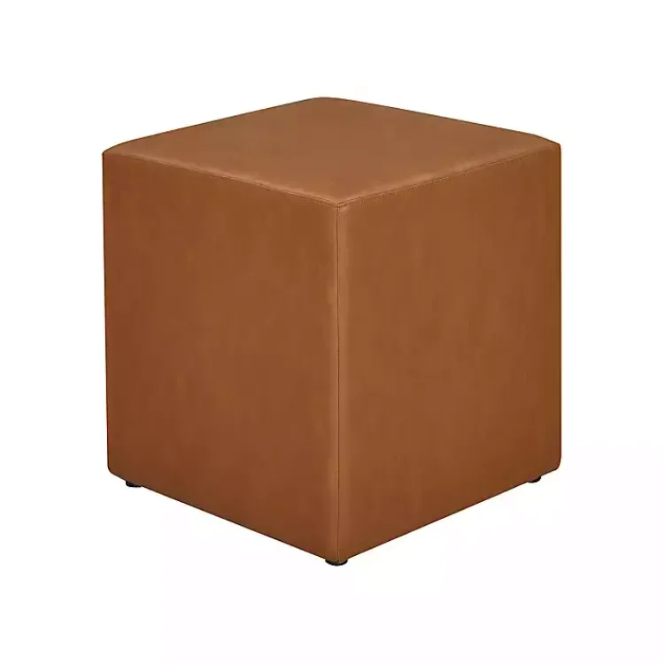 Benches & Ottomans-Kirklands Home Newton Carmel Faux Leather Square Ottoman Brown