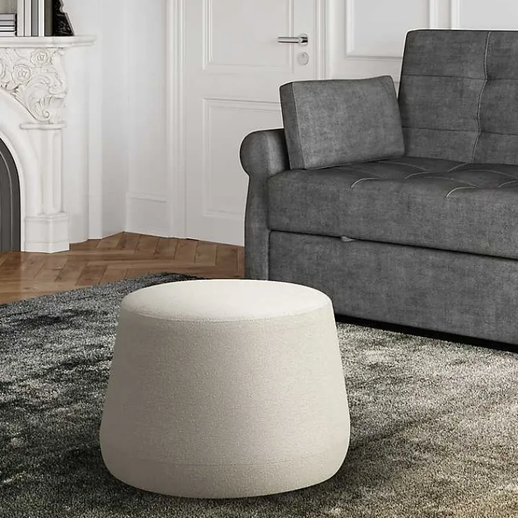 Benches & Ottomans-Kirklands Home Newton Boucle Thimble Ottoman Ivory