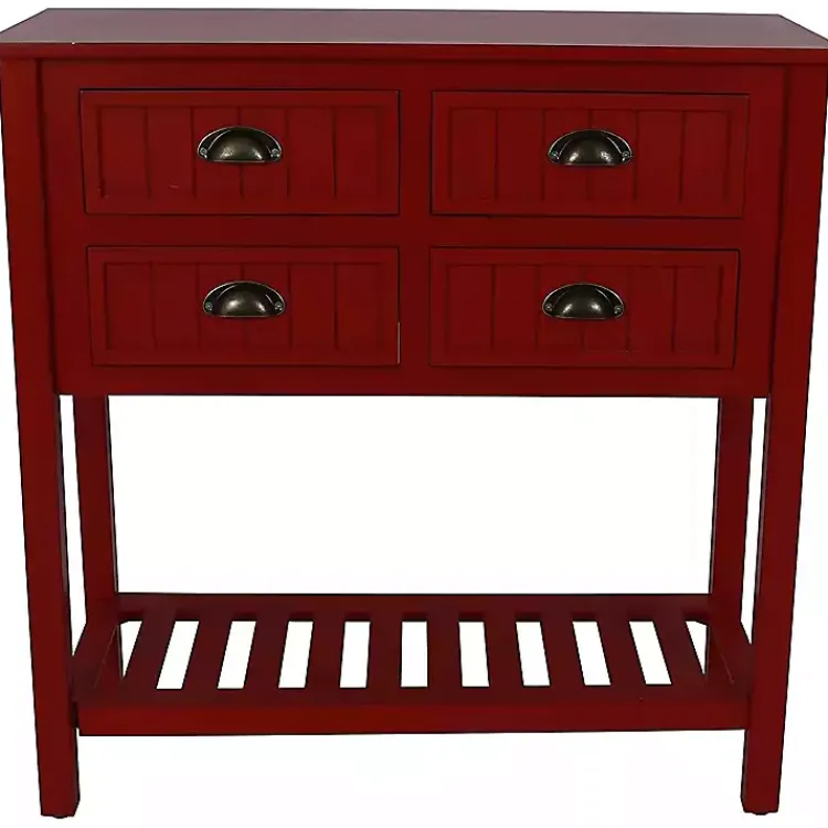 Console Tables-Kirklands Home Wood 4-Drawer Console Table Red