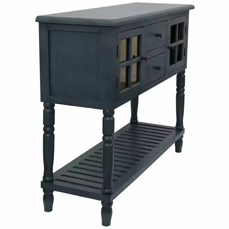 Console Tables-Kirklands Home Navy Slatted Windowpane Console Table Blue