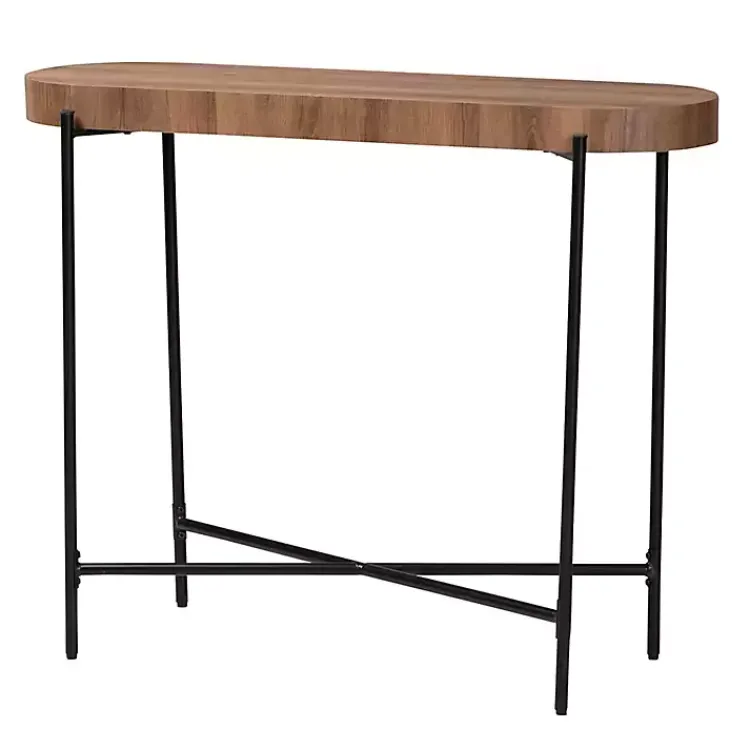 Console Tables-Kirklands Home Oval Light Wood X Base Console Table Brown