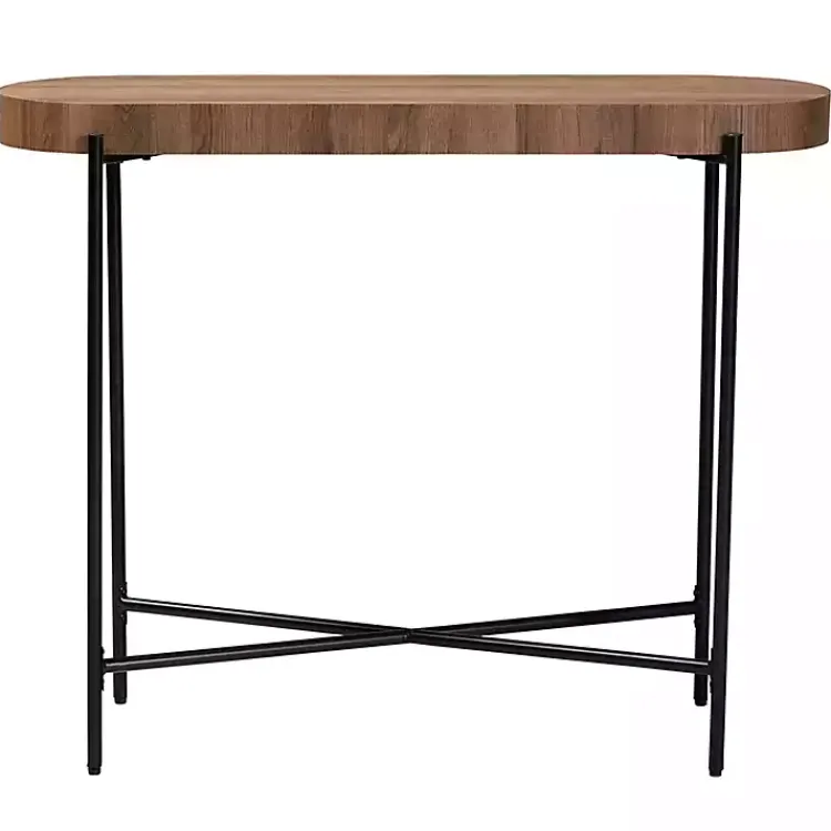 Console Tables-Kirklands Home Oval Light Wood X Base Console Table Brown