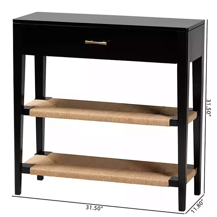 Console Tables-Kirklands Home Wood Woven Shelves Console Table Black