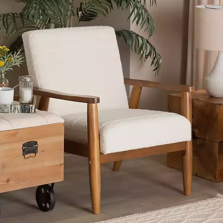 Accent Chairs-Kirklands Home Boucle & Wood Frame Accent Chair Ivory