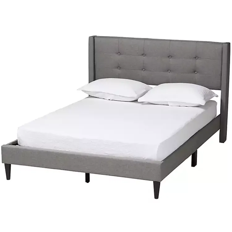 Beds & Headboards-Kirklands Home Amala Button Tufted Queen Bed Frame Gray