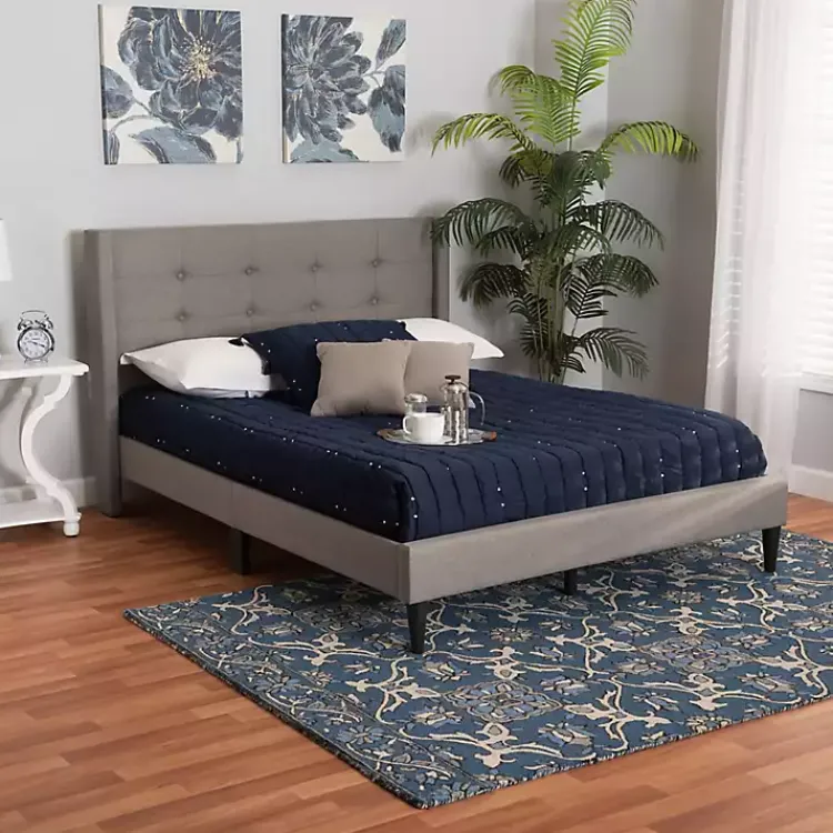 Beds & Headboards-Kirklands Home Amala Button Tufted Queen Bed Frame Gray