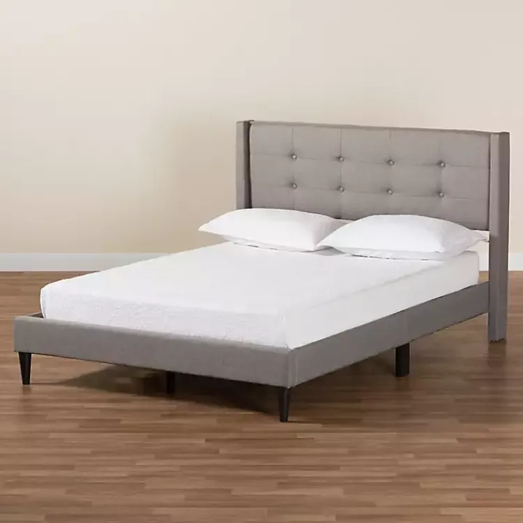 Beds & Headboards-Kirklands Home Amala Button Tufted Queen Bed Frame Gray