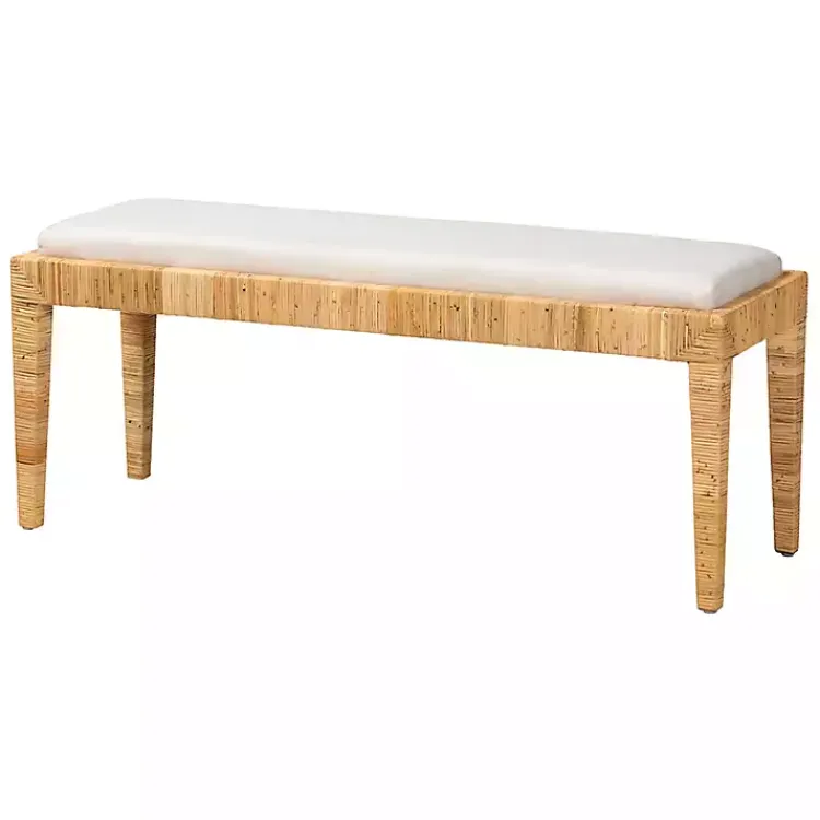Benches & Ottomans-Kirklands Home and Natural Woven Rattan Bench Ivory