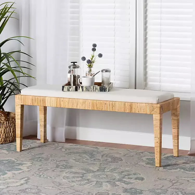 Benches & Ottomans-Kirklands Home and Natural Woven Rattan Bench Ivory