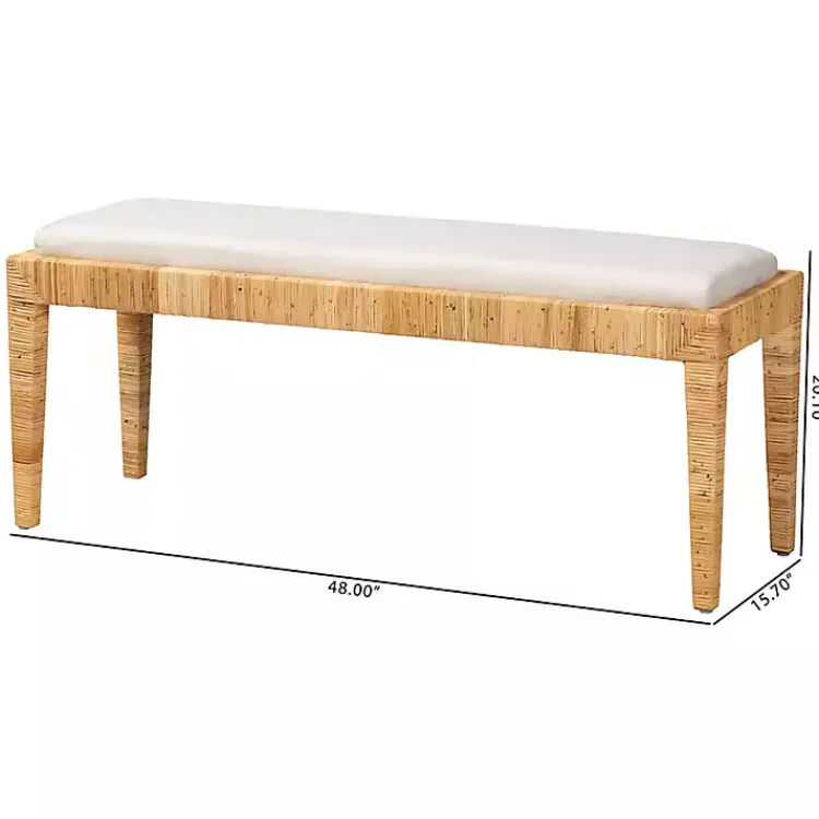 Benches & Ottomans-Kirklands Home and Natural Woven Rattan Bench Ivory
