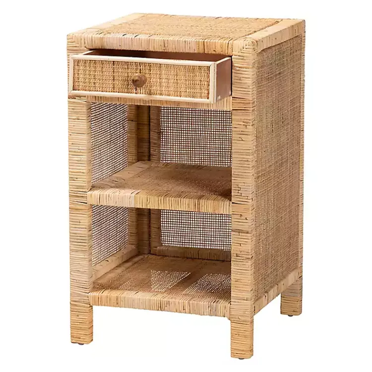Nightstands-Kirklands Home Woven Rat and Mahogany Wood Nightsd Tan