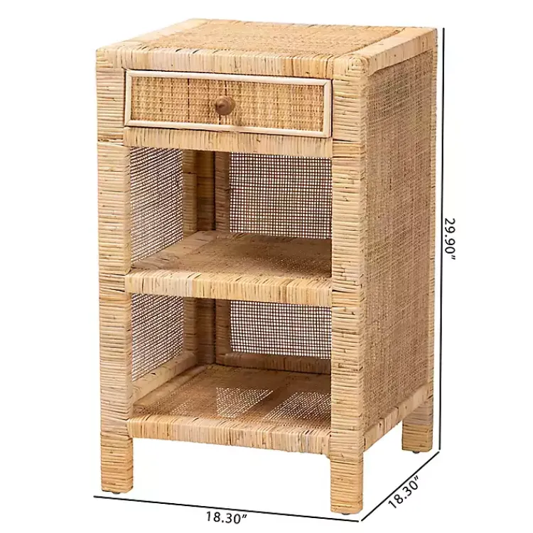 Nightstands-Kirklands Home Woven Rat and Mahogany Wood Nightsd Tan
