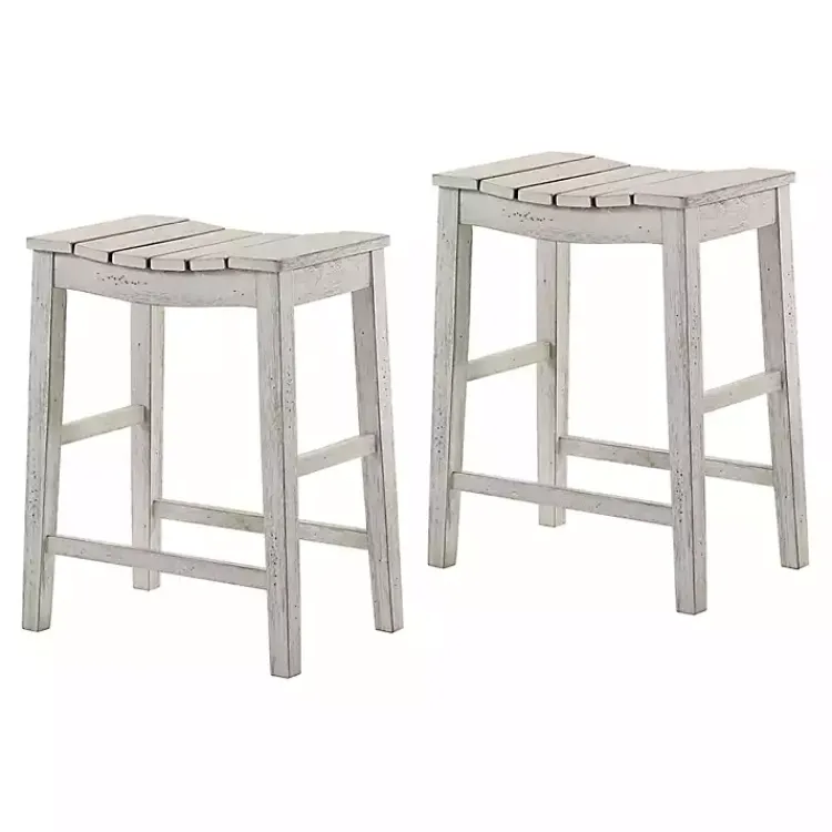 Bar Stools & Counter Height Stools-Kirklands Home washed Saddle Seat Counter Stools, Set of 2 White