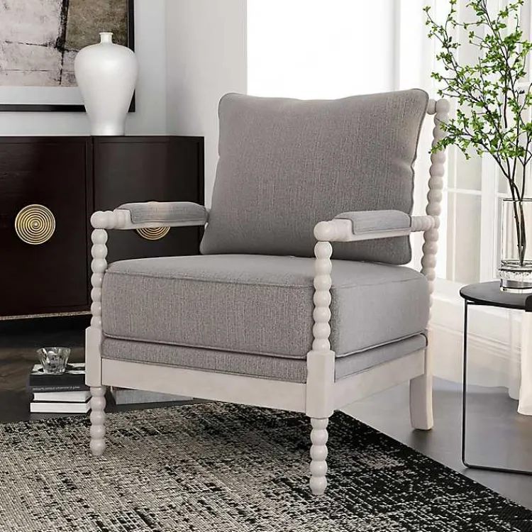 Accent Chairs-Kirklands Home and White Beaded Frame Accent Chair Gray
