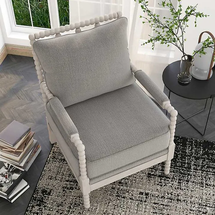 Accent Chairs-Kirklands Home and White Beaded Frame Accent Chair Gray