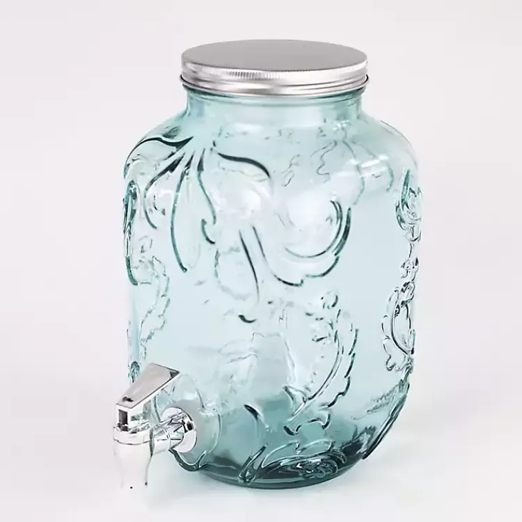 Serving & Entertaining-Kirklands Home Glass Embossed Mason Jar Beverage Dispenser Blue