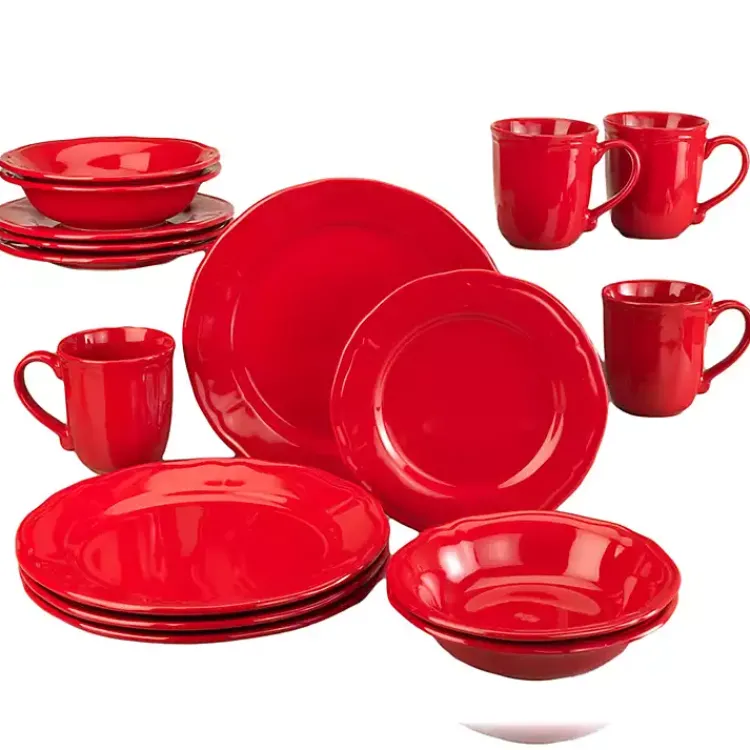 Dinnerware-Kirklands Home Ceramic Soft Scallop 16-pc. Dinnerware Set Red