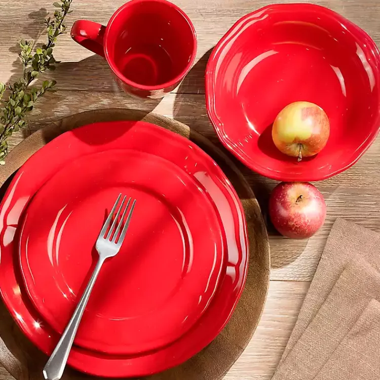 Dinnerware-Kirklands Home Ceramic Soft Scallop 16-pc. Dinnerware Set Red