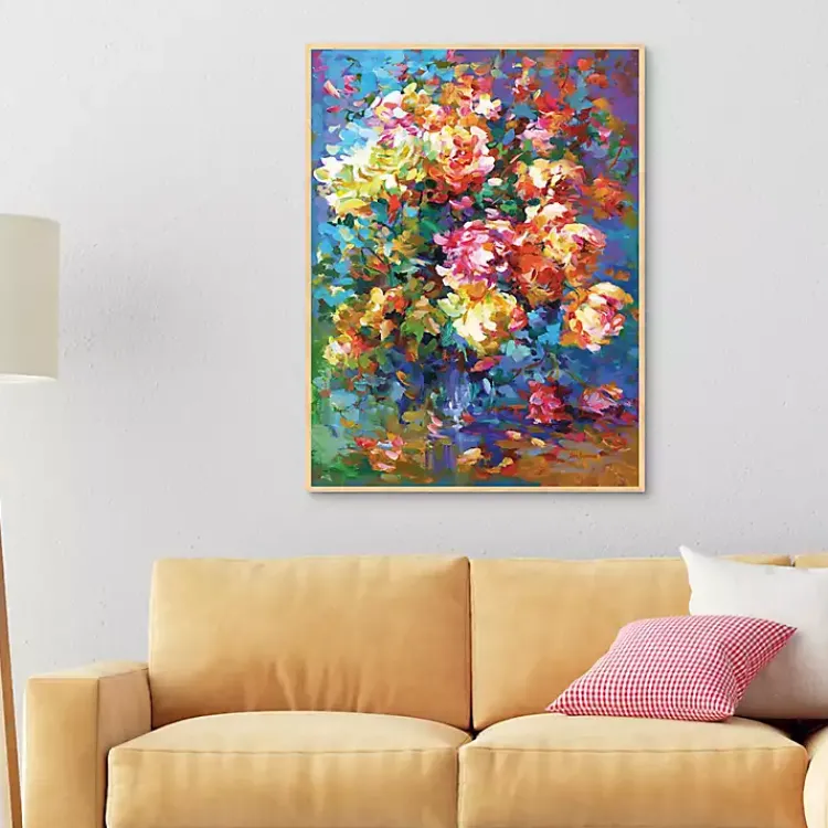 Canvas Art-Kirklands Home Colorful Flowers in Vase Framed Canvas Art Print Multi