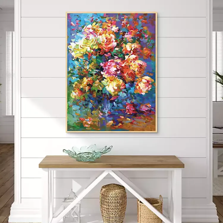 Canvas Art-Kirklands Home Colorful Flowers in Vase Framed Canvas Art Print Multi