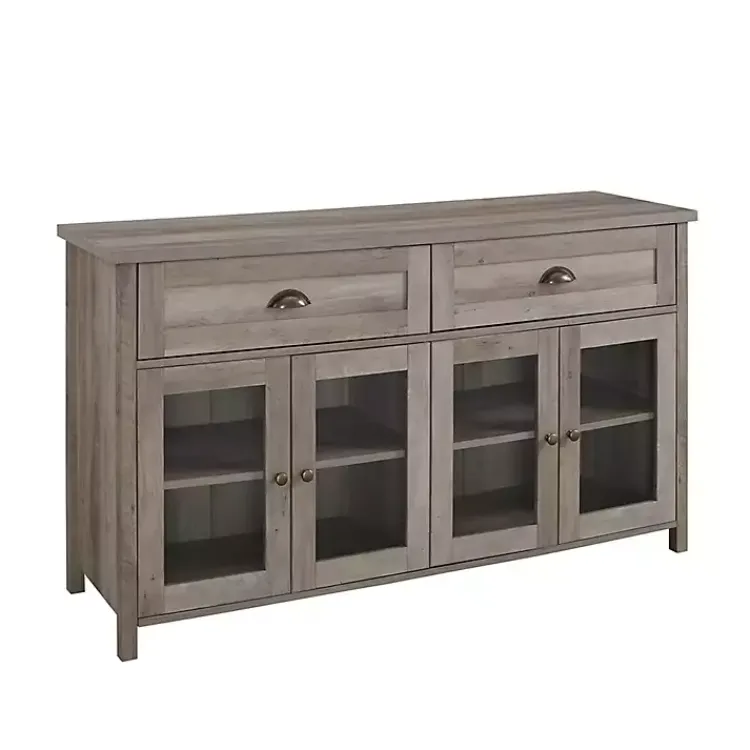 Cabinets & Sideboards-Kirklands Home wash Rustic Glass Front Sideboard Gray
