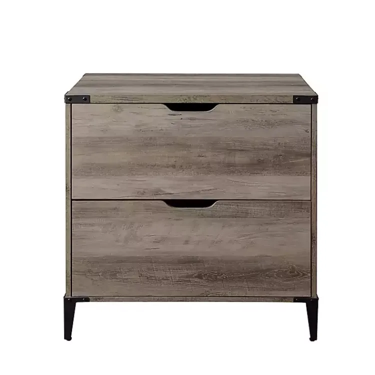 Office Furniture-Kirklands Home Wood and Iron Accent Filing Cabinet Gray