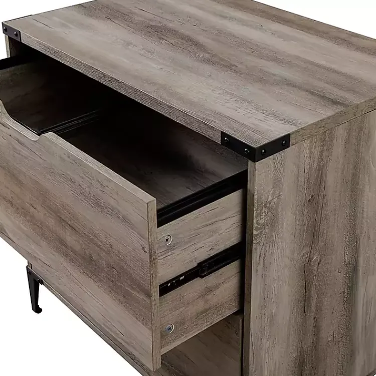 Office Furniture-Kirklands Home Wood and Iron Accent Filing Cabinet Gray