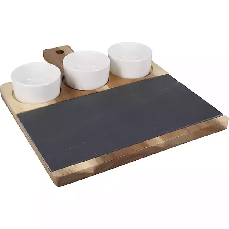 Serving & Entertaining-Kirklands Home 3-Bowl Slate and Wood Serving Board