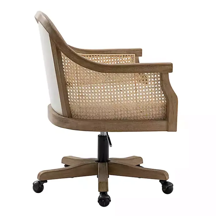 Office Furniture-Kirklands Home Rattan Swivel Office Chair Ivory