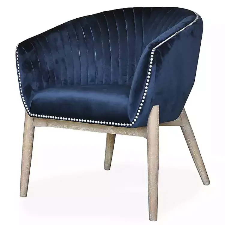 Accent Chairs-Kirklands Home Nadia Navy Velvet Club Chair Blue