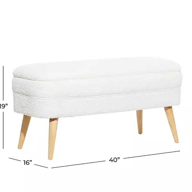 Benches & Ottomans-Kirklands Home Upholstered Wood Leg Storage Bench Ivory