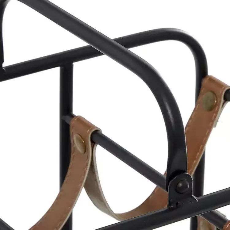 Barware-Kirklands Home Black Metal and Faux Leather Wine Rack