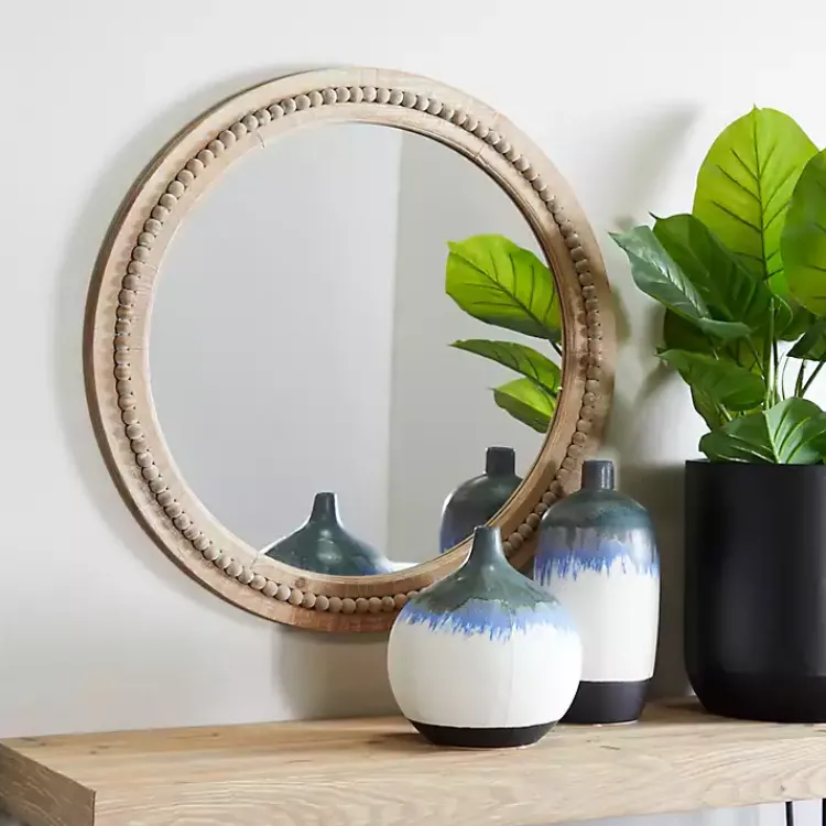 Decorative Mirrors-Kirklands Home Round Distressed Beaded Wall Mirror, 28 in.
