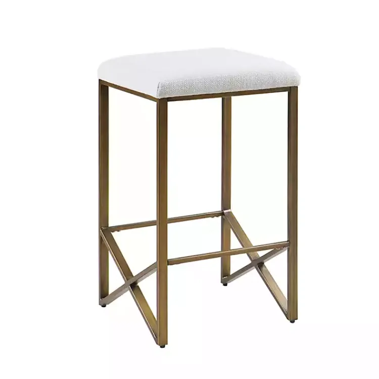 Bar Stools & Counter Height Stools-Kirklands Home Ivory and Gold Backless Counter Stool White