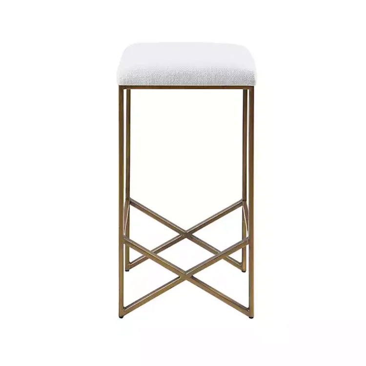 Bar Stools & Counter Height Stools-Kirklands Home Ivory and Gold Backless Counter Stool White