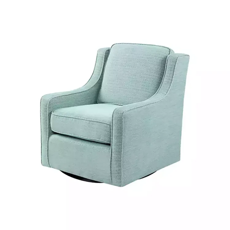 Accent Chairs-Kirklands Home Aqua Upholstered Swivel Accent Chair Blue