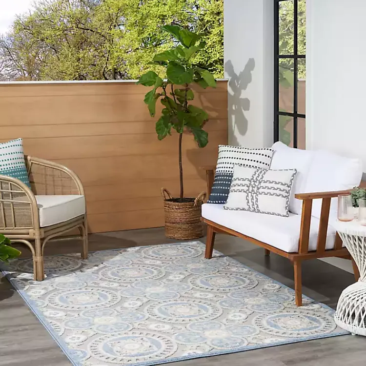 Outdoor Rugs-Kirklands Home Aloha Blue Medallion Indoor/Outdoor Area Rug, 3x5