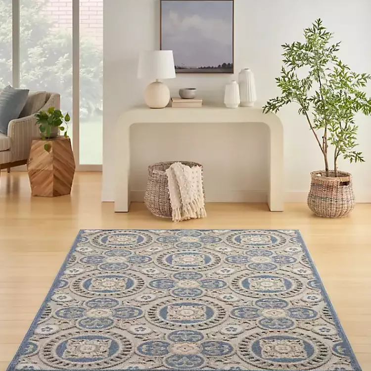 Outdoor Rugs-Kirklands Home Aloha Blue Medallion Indoor/Outdoor Area Rug, 3x5