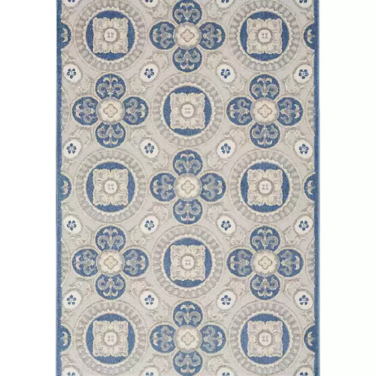 Outdoor Rugs-Kirklands Home Aloha Blue Medallion Indoor/Outdoor Area Rug, 5x7