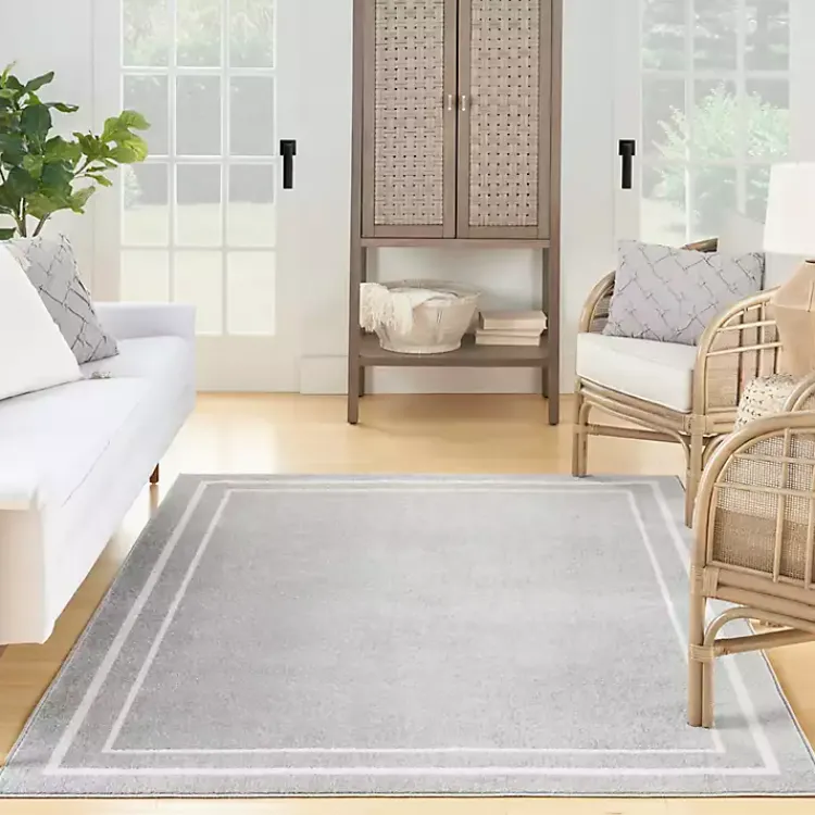 Outdoor Rugs-Kirklands Home Gray Bordered Indoor/Outdoor Area Rug, 6x9