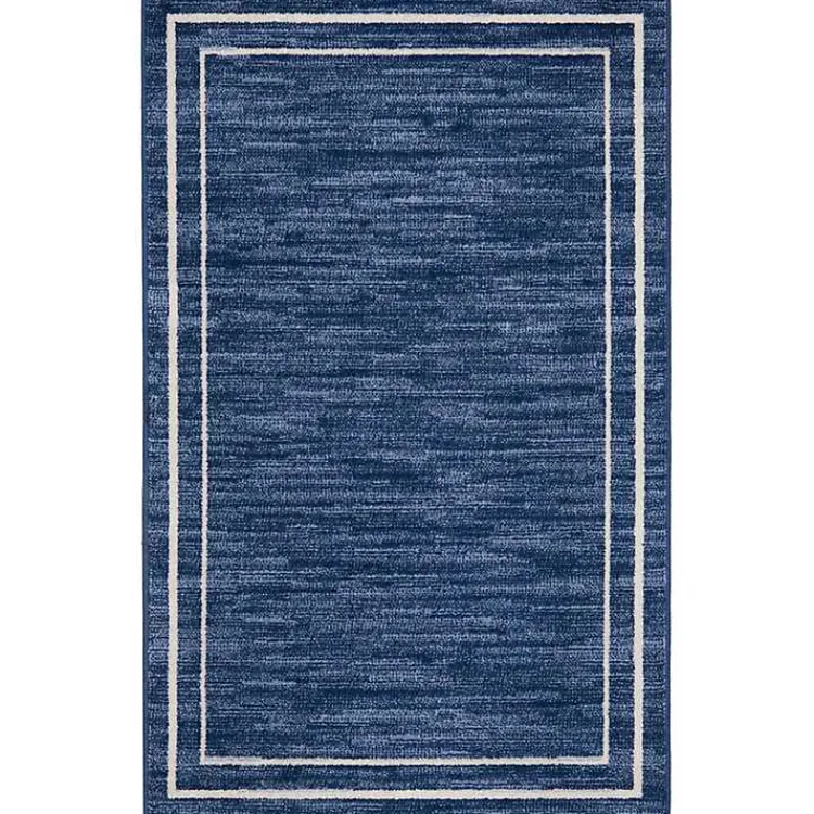 Outdoor Rugs-Kirklands Home Navy Bordered Indoor/Outdoor Area Rug, 3x5