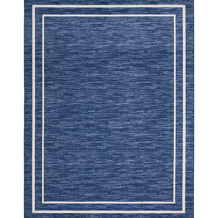 Outdoor Rugs-Kirklands Home Navy Bordered Indoor/Outdoor Area Rug, 8x10 Blue