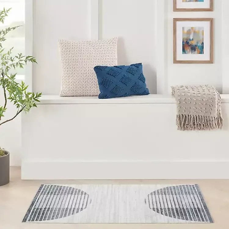 Area Rugs-Kirklands Home Blue Linear Geometric Washable Accent Rug, 2x4