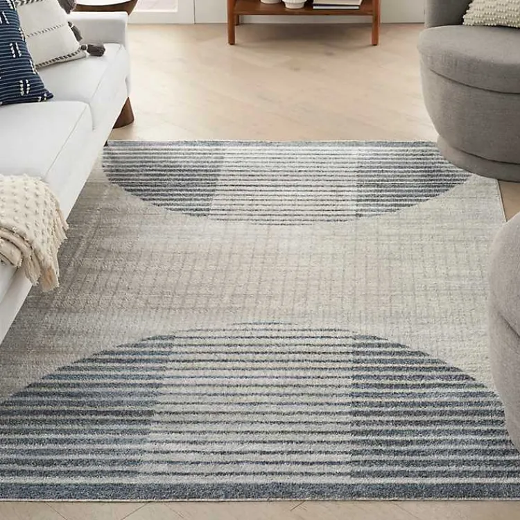 Area Rugs-Kirklands Home Blue Linear Geometric Washable Area Rug, 6x9