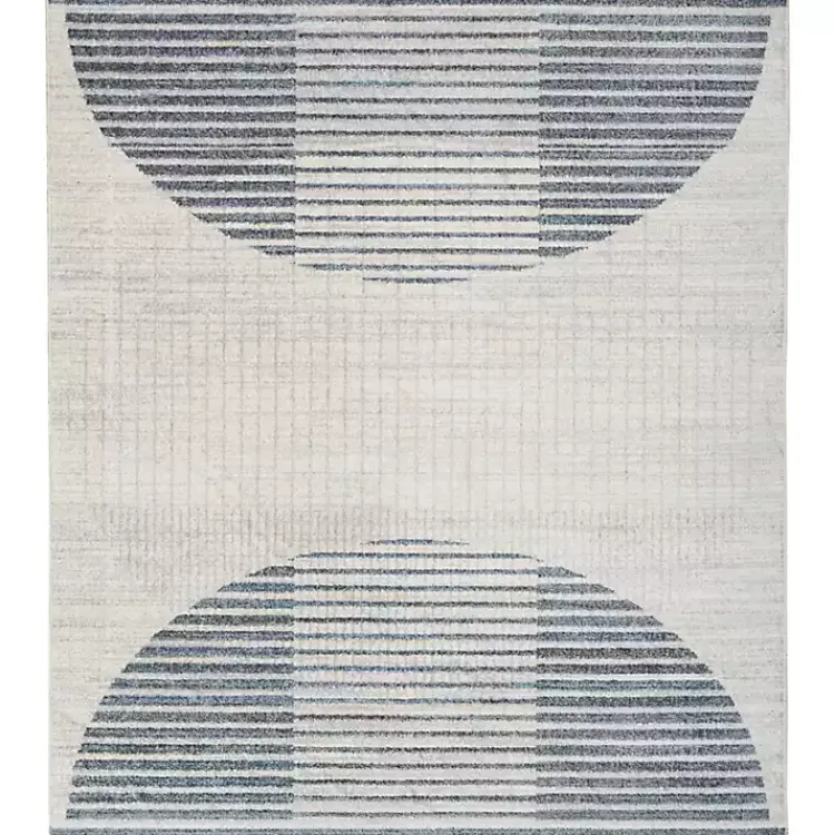 Area Rugs-Kirklands Home Blue and Ivory Striped Half Moon Area Rug, 8x10