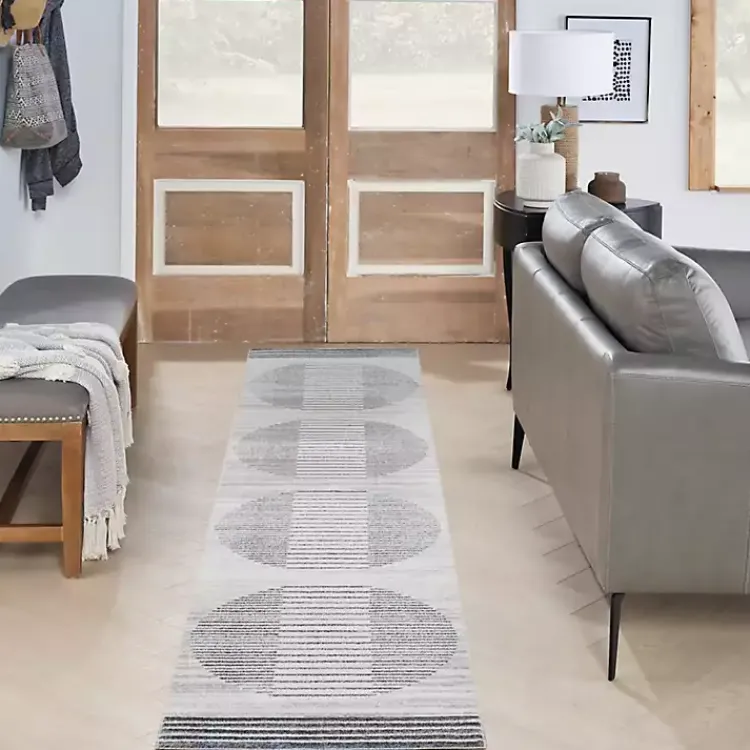 Area Rugs-Kirklands Home Blue and Ivory Linear Moons Runner, 2x8