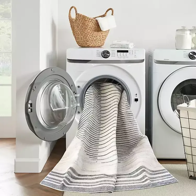 Area Rugs-Kirklands Home Blue Linear Sphere Washable Area Rug, 3x5